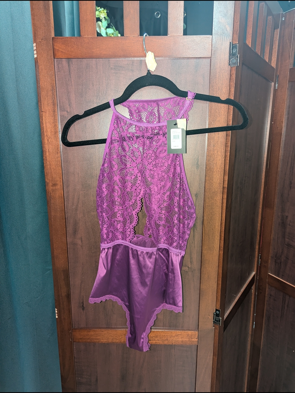 Frederick's of Hollywood Purple Lace & Satin Halter Teddy